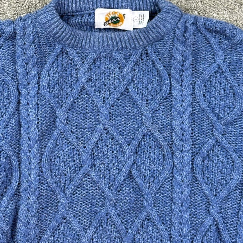 Field Gear Sweater Mens Large Blue Cable Knit Cotton Vintage Crew Neck